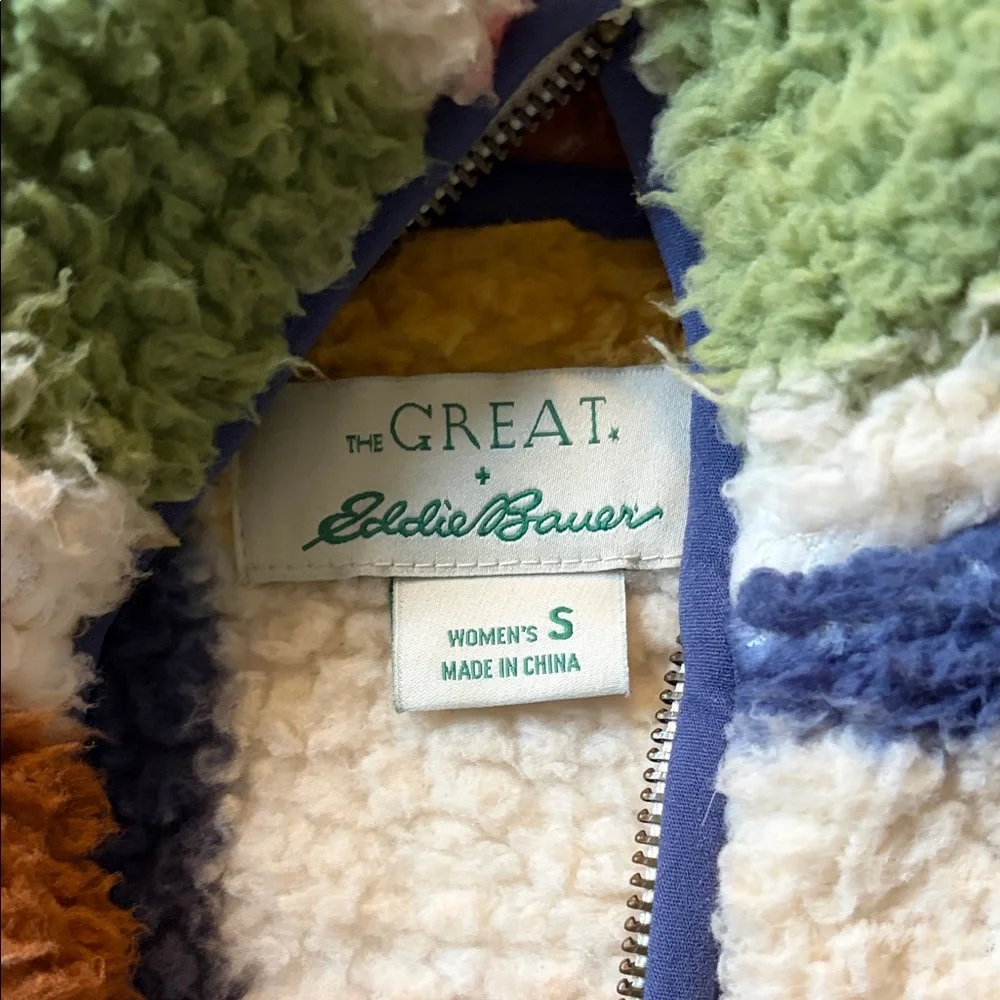 The Great + Eddie Bauer Colorful Checkered Sherpa Pullover - Picture 2 of 7